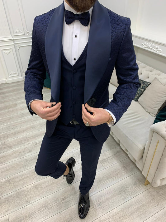 Mazonni Lopez Navy Blue Slim Fit Tuxedo