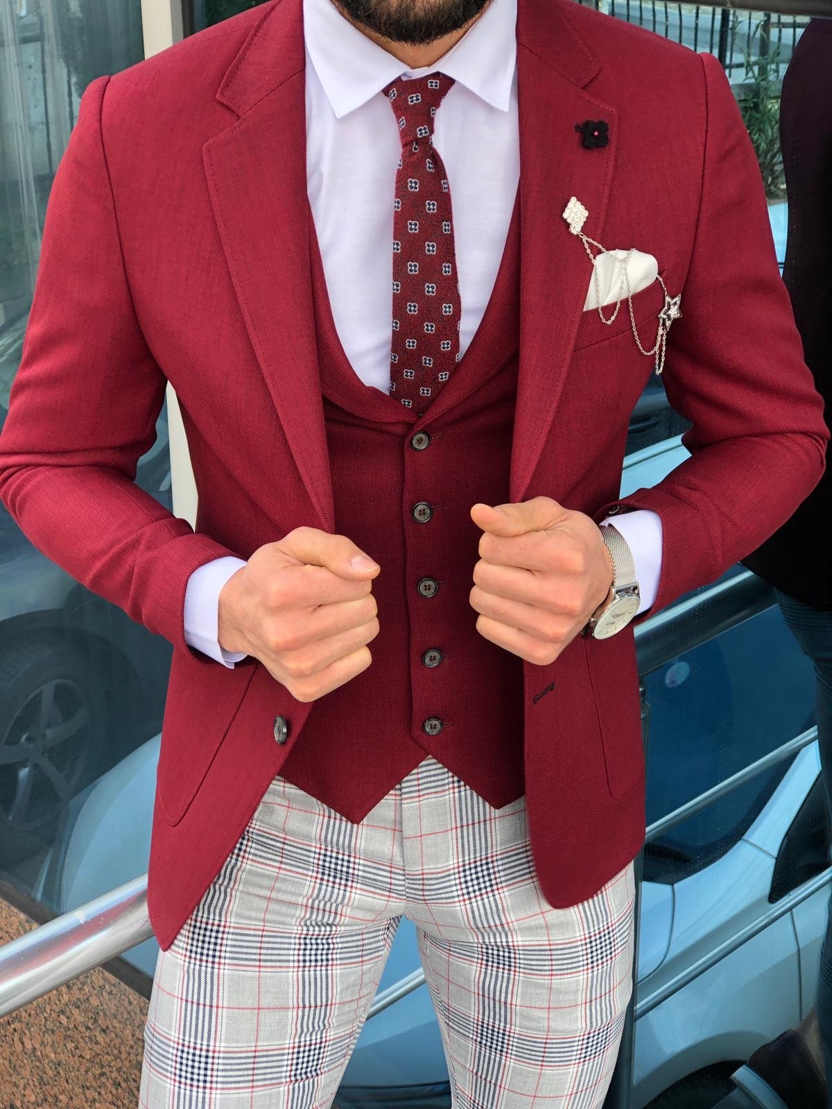 Slim-Fit Suit Vest Claret red