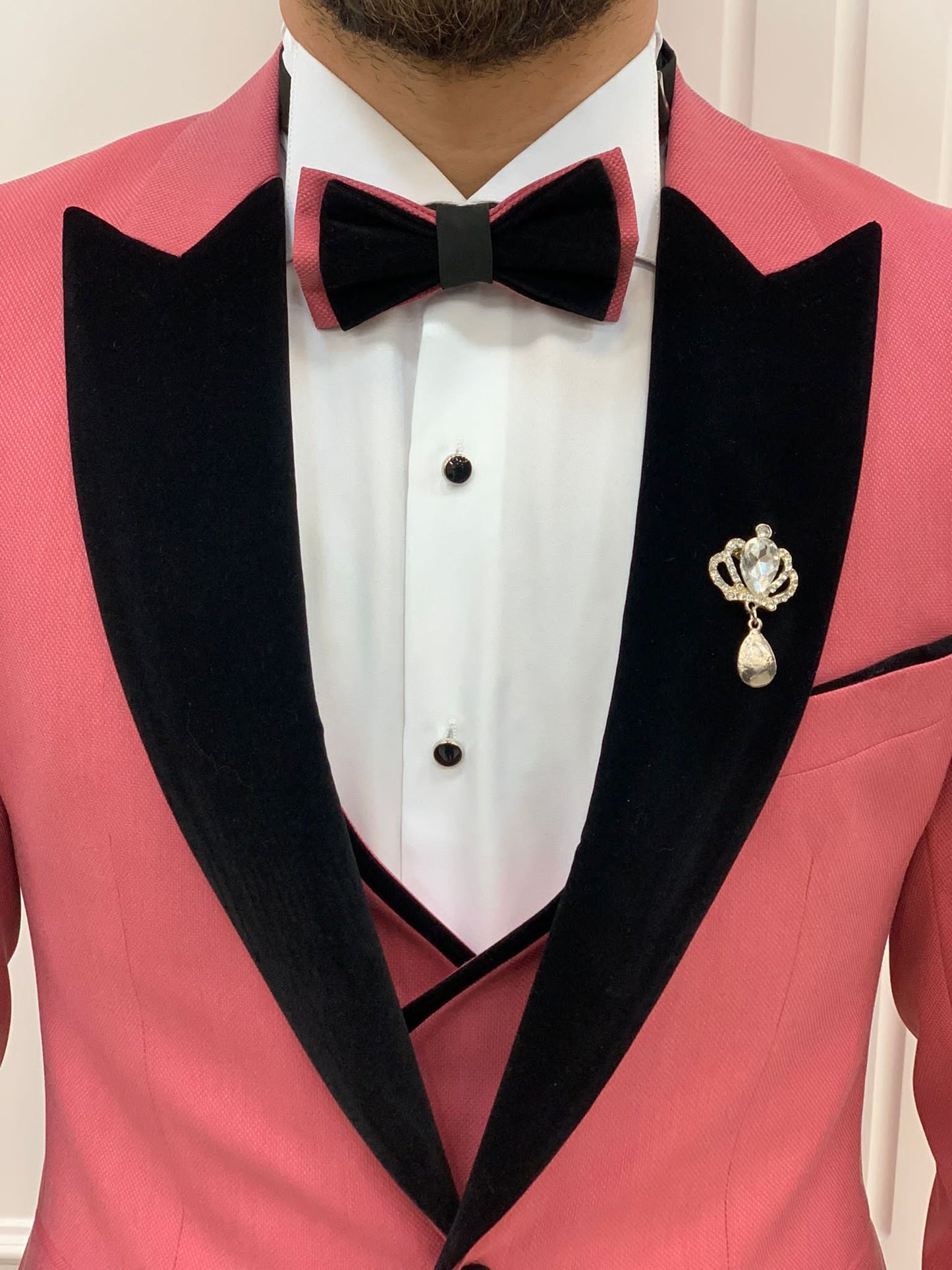 Mazonni Tishko Pink Velvet  Slim Fit Tuxedo