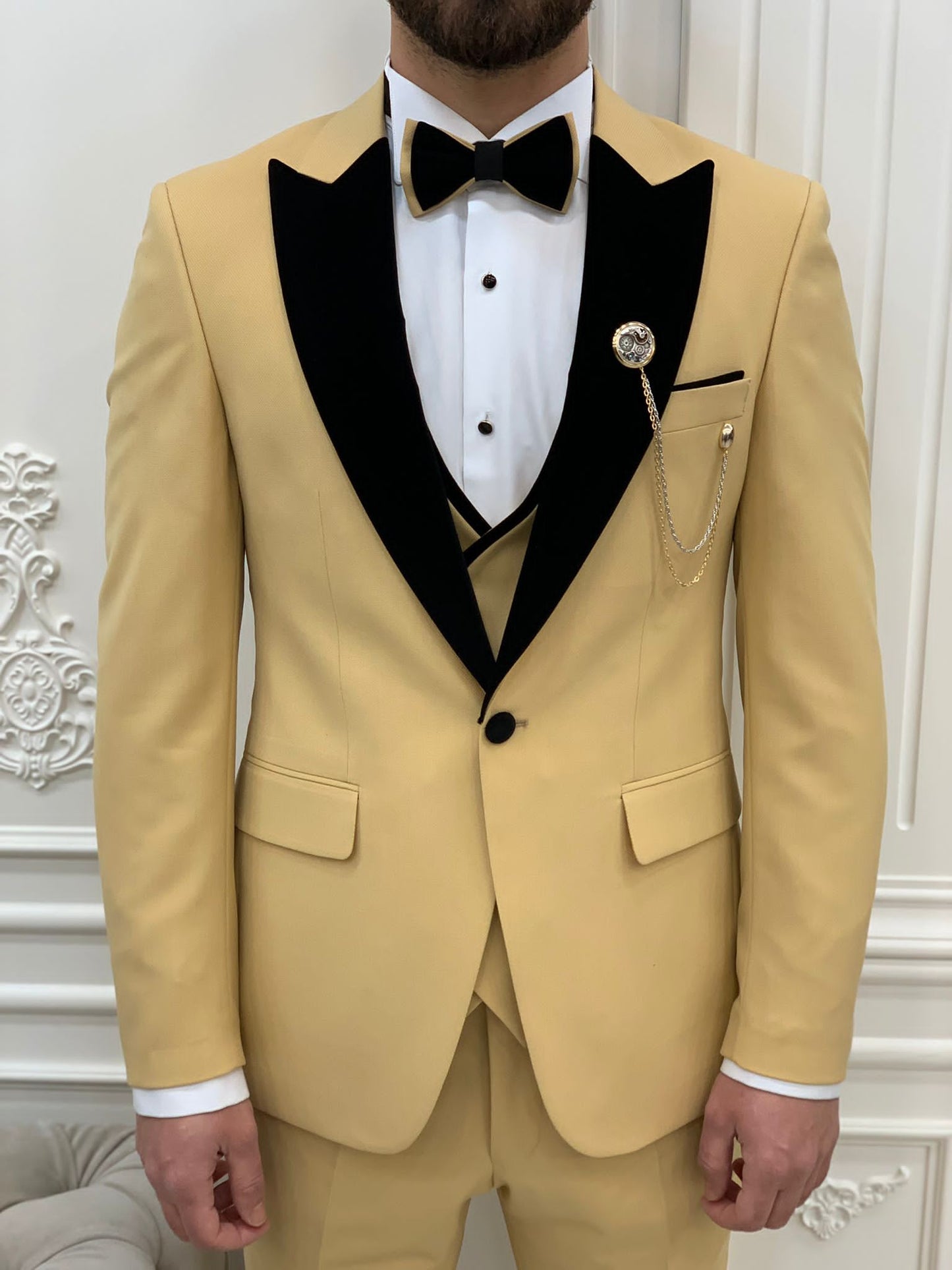 Mazonni Tishko Yellow Velvet  Slim Fit Tuxedo