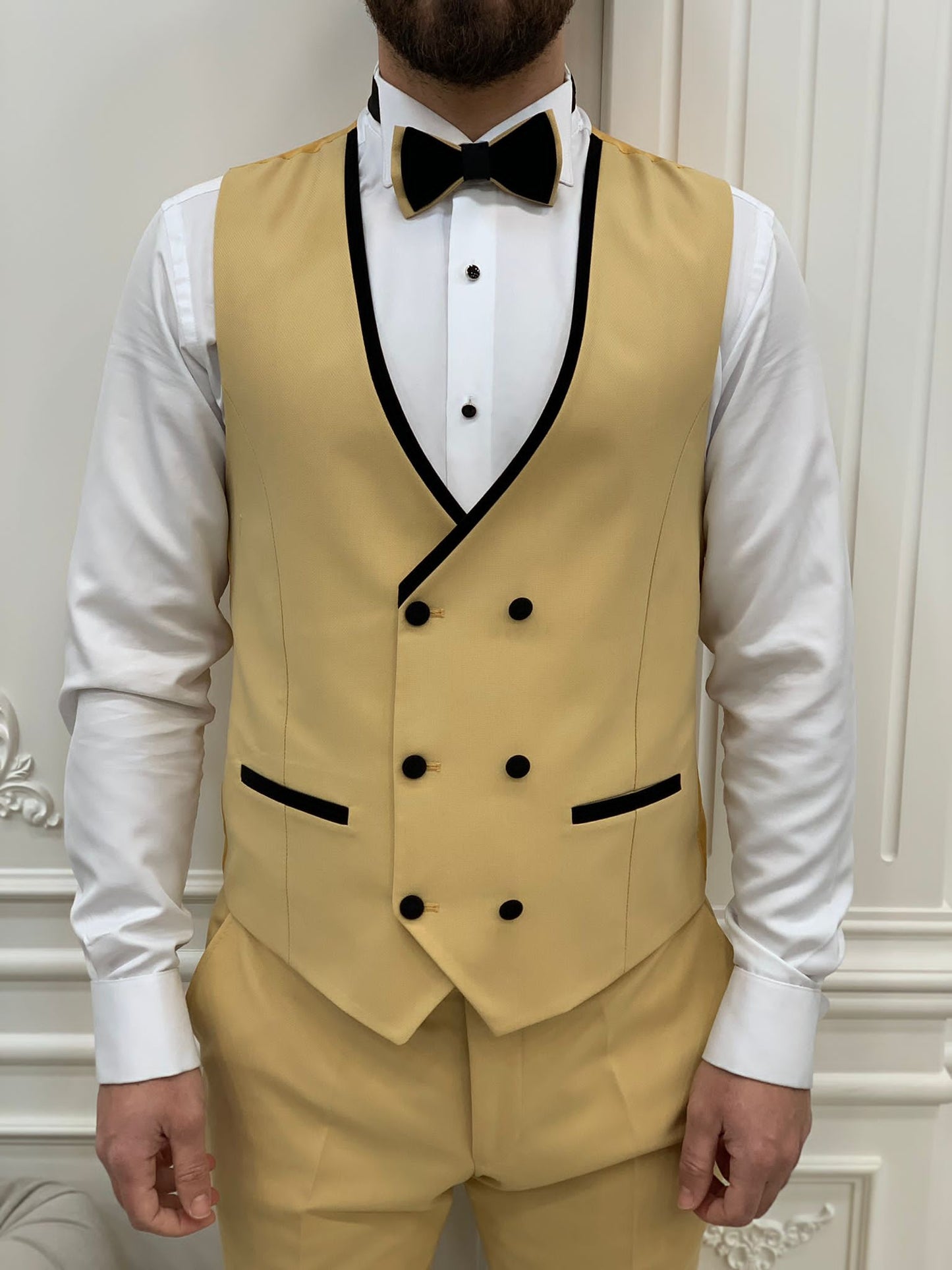 Mazonni Tishko Yellow Velvet  Slim Fit Tuxedo