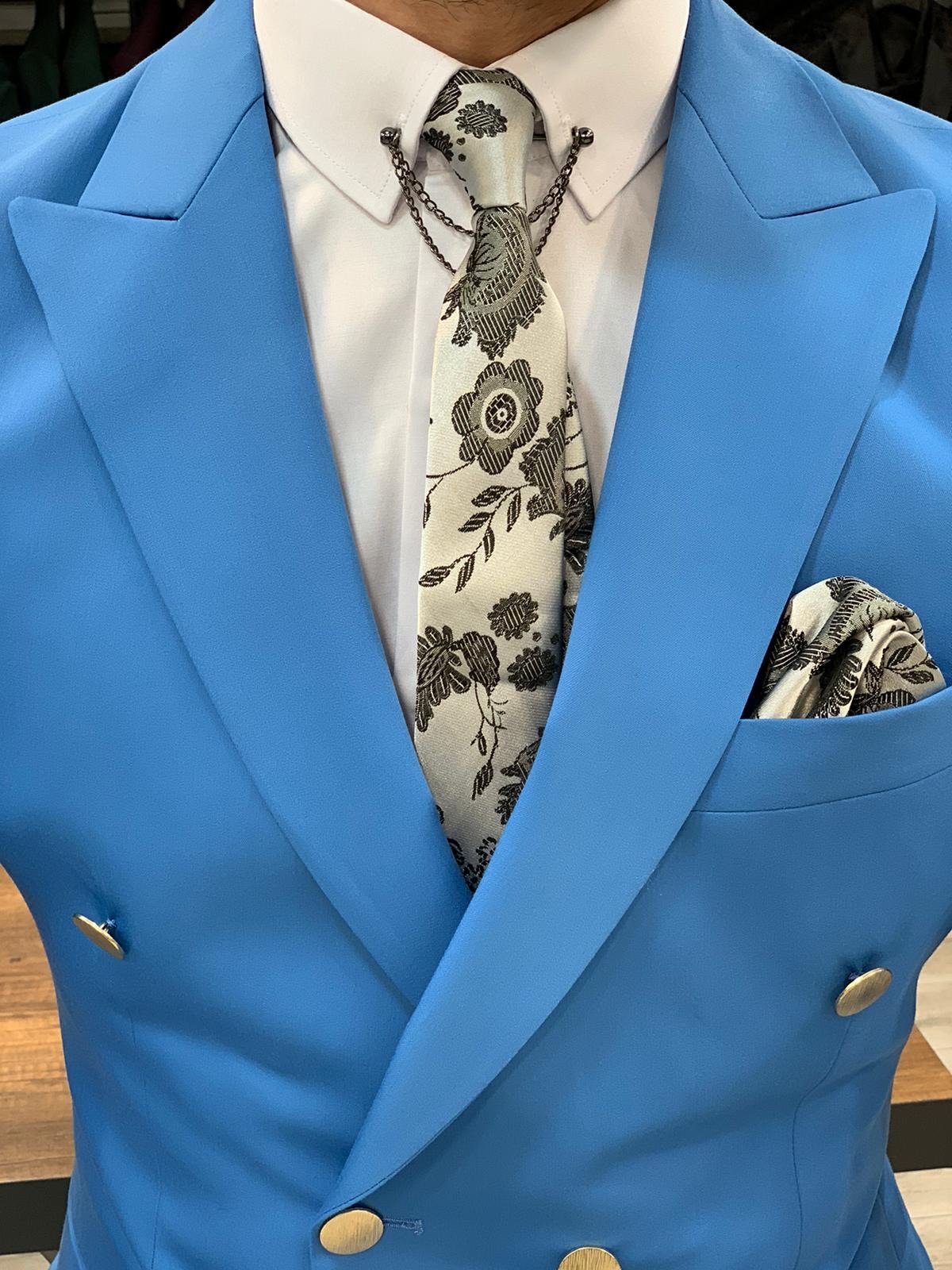 Crystal Double Breasted Ice Blue Suit