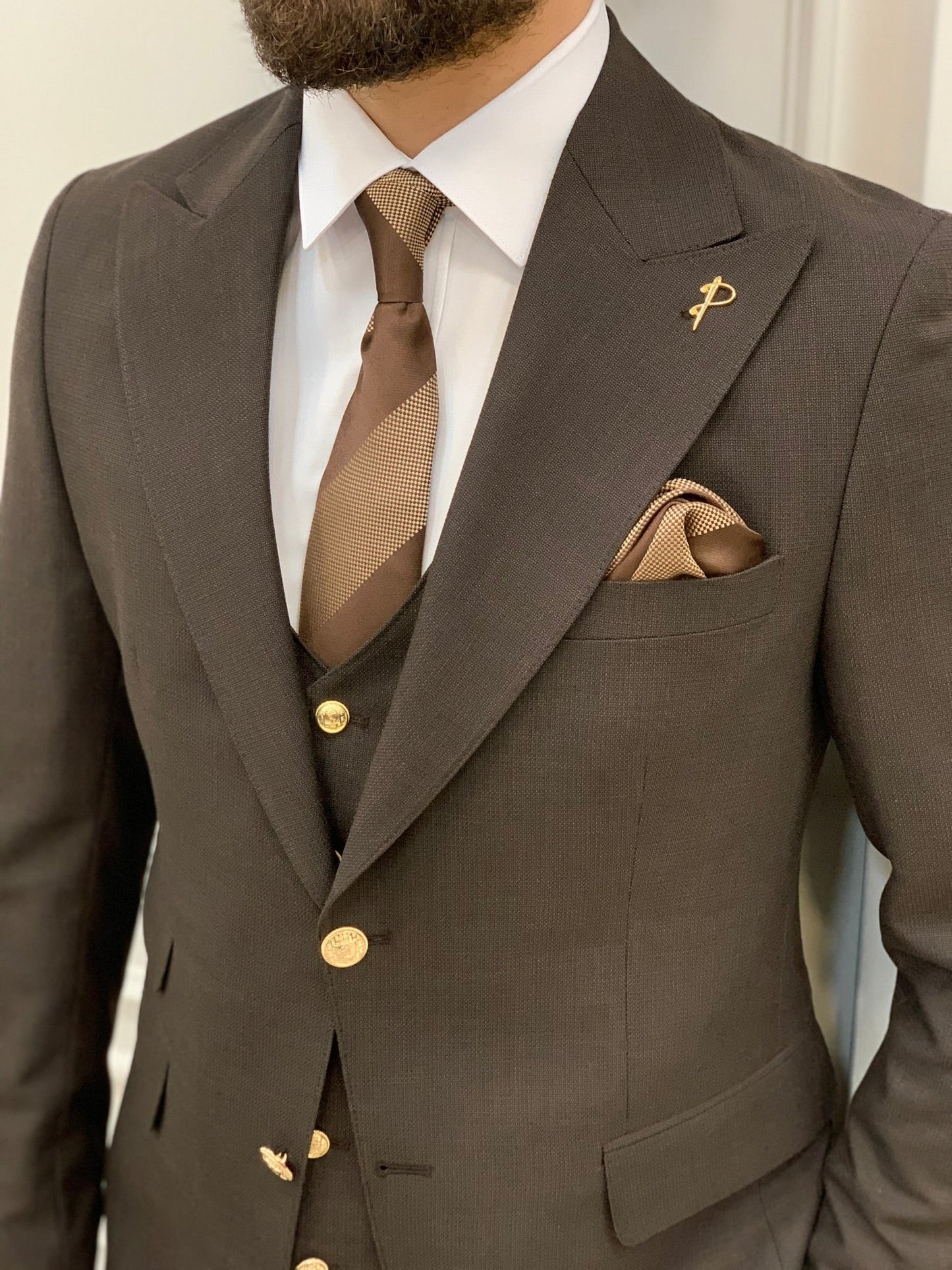 Mazonni Argeli Coffee  Slim Fit Suit