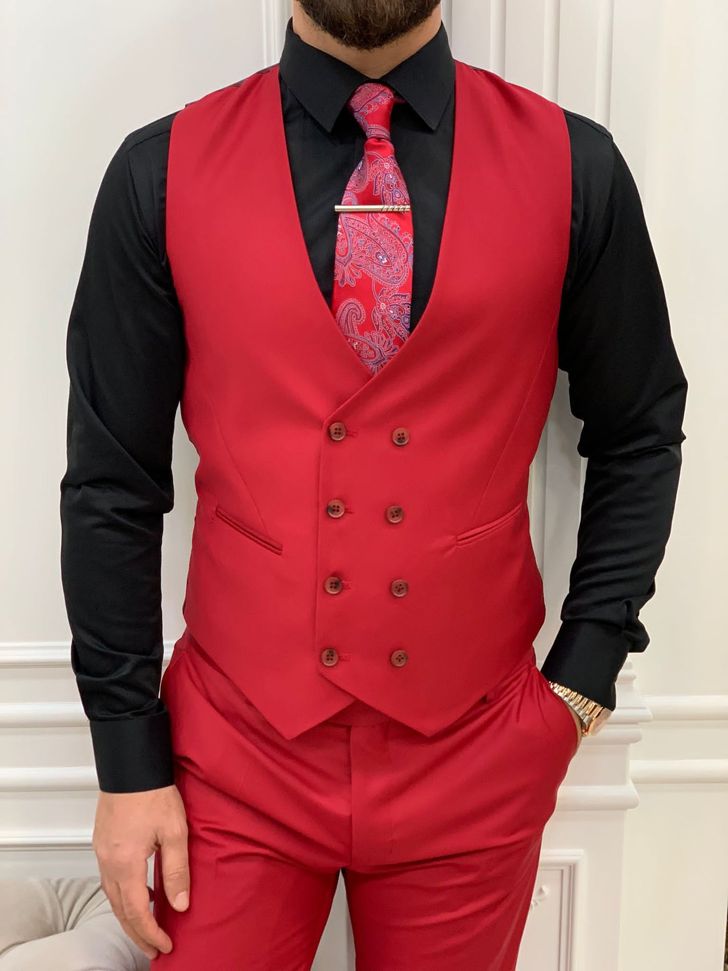 Mazonni Monte Red  Slim Fit Suit