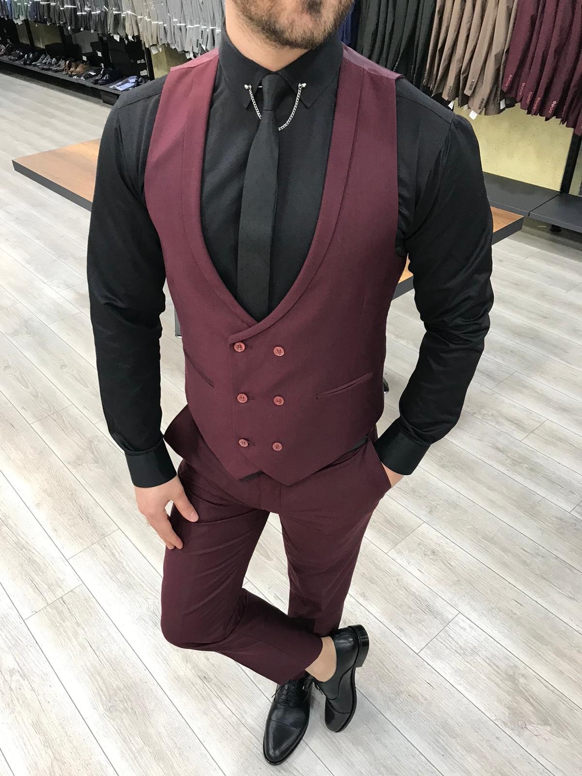 Louis Slim Fit Burgundy  Crystal  Suit