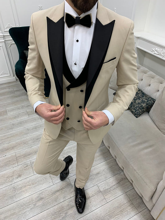 Mazonni Tishko Beige  Slim Fit Tuxedo