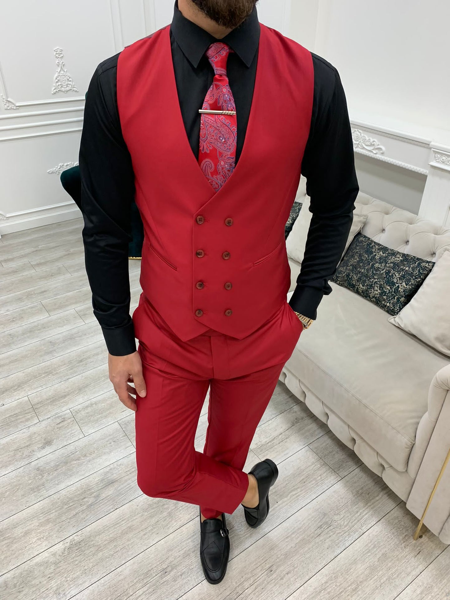 Mazonni Monte Red  Slim Fit Suit