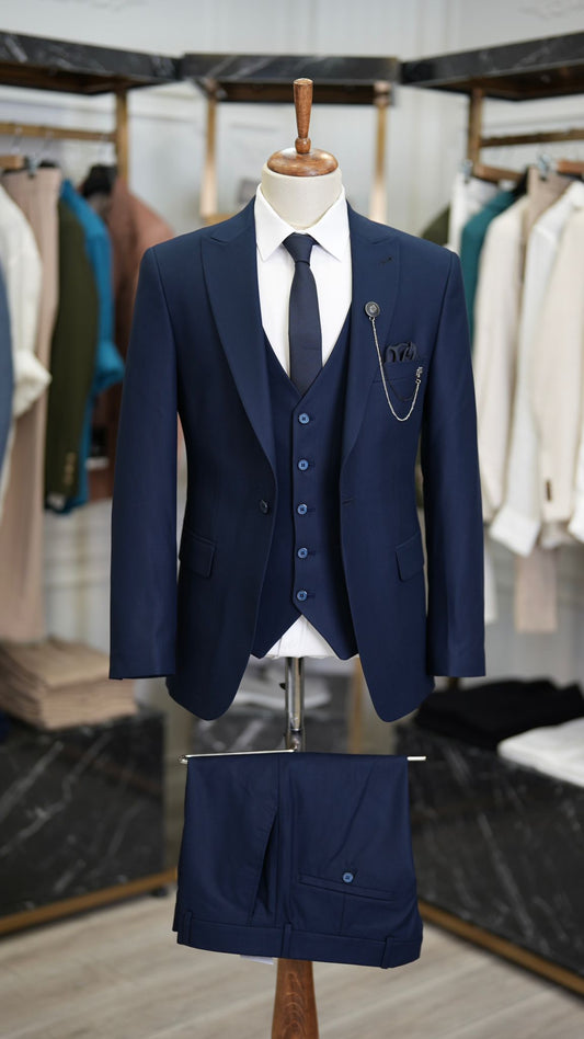 Mazonni Burnley Navy Blue   Slim Fit Suit