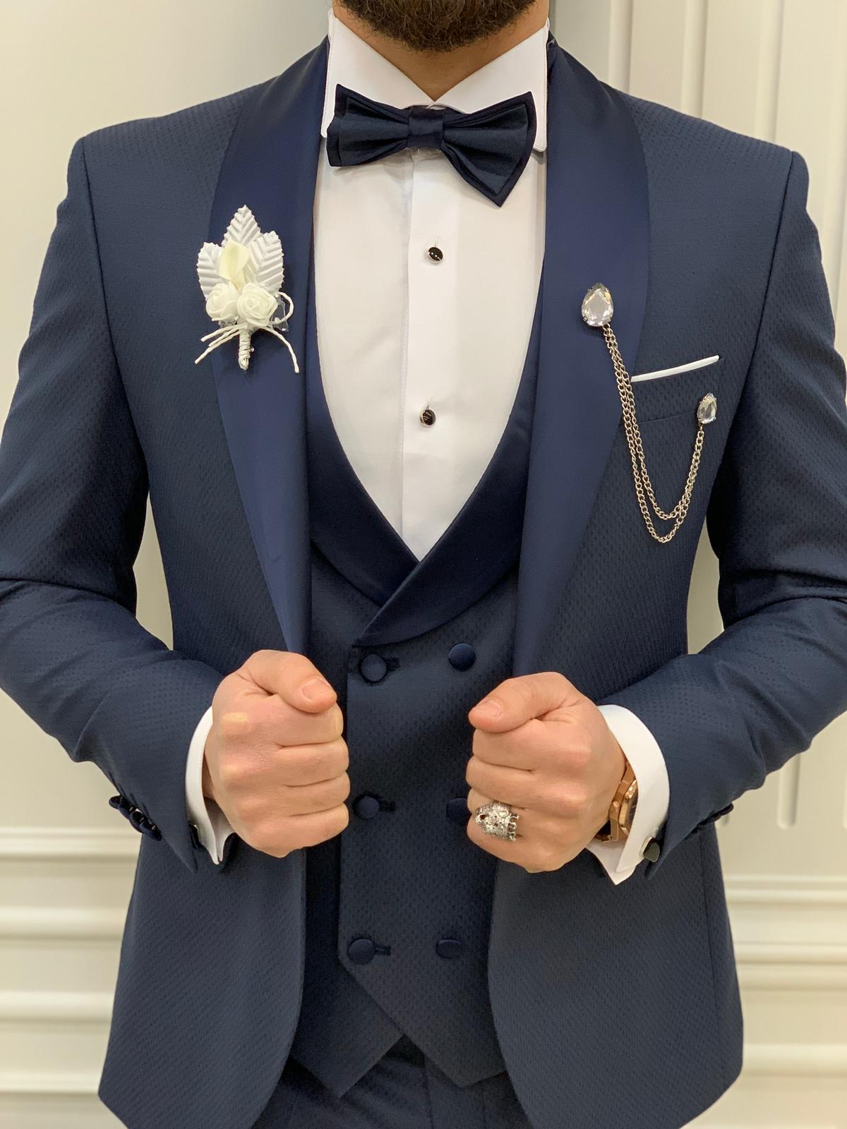 Mazonni Austin Navy Blue Slim Fit Tuxedo