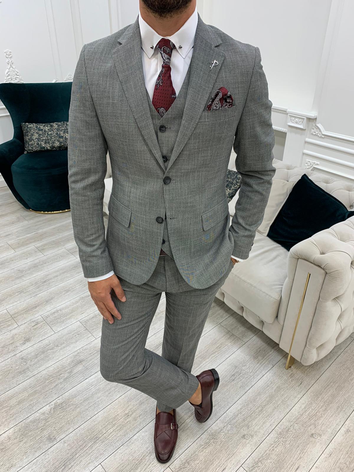 Mazonni Crystal Gray Slim Fit Suit