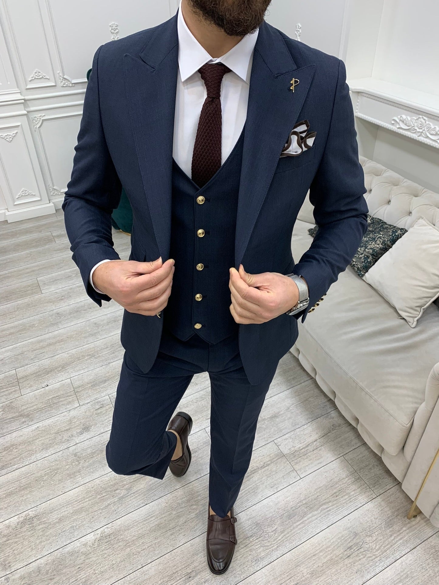 Mazonni Argeli Navy Blue  Slim Fit Suit