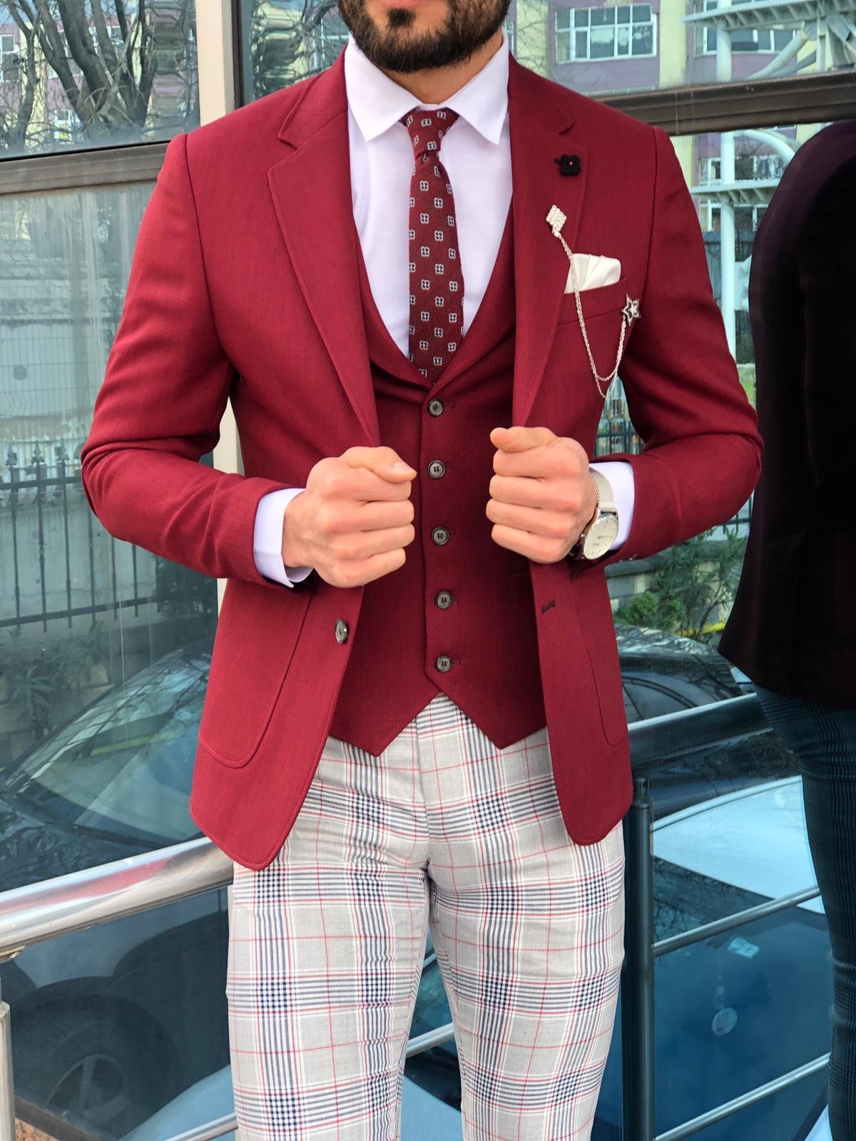 Slim-Fit Suit Vest Claret red