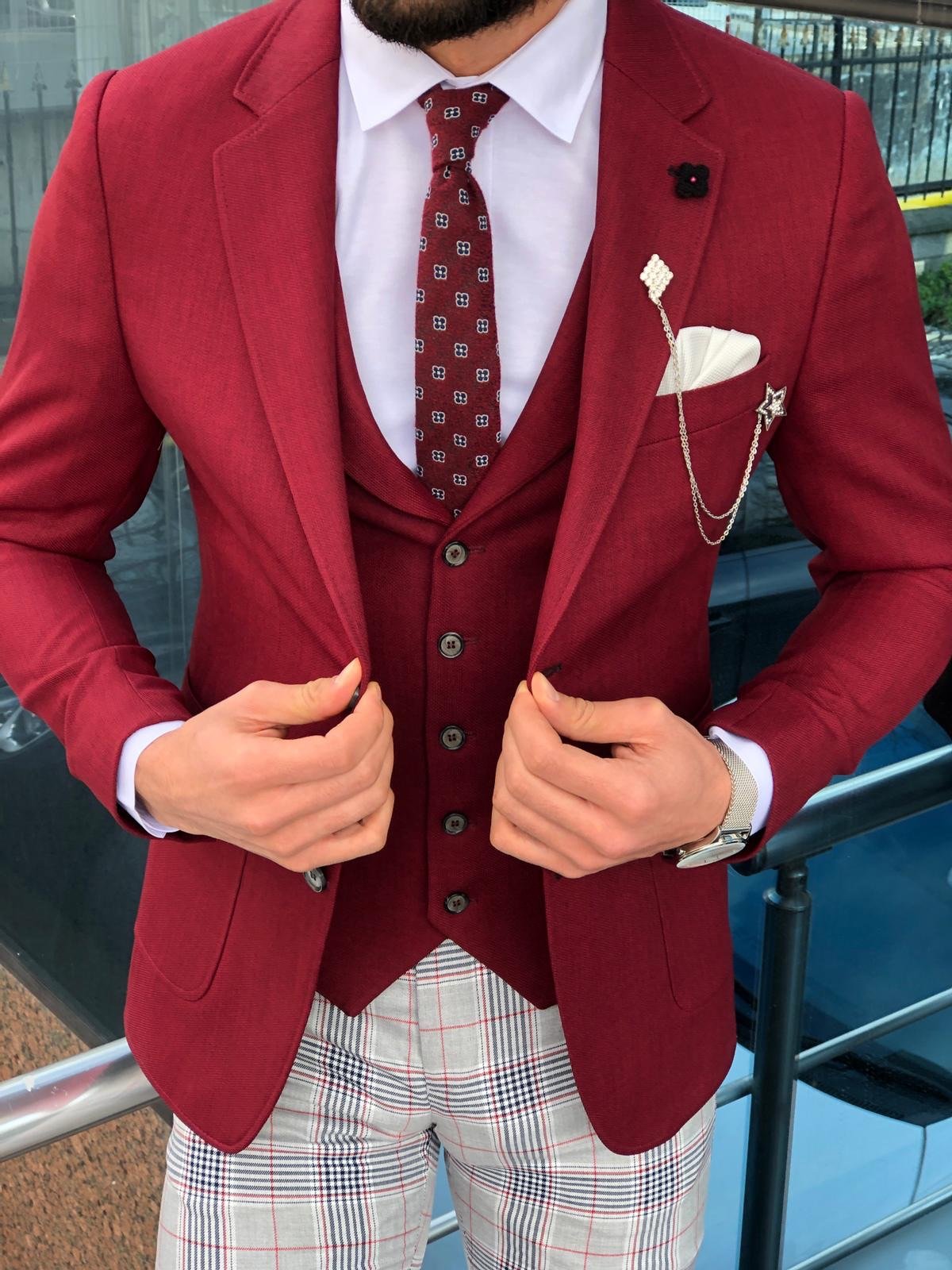 Slim-Fit Suit Vest Claret red