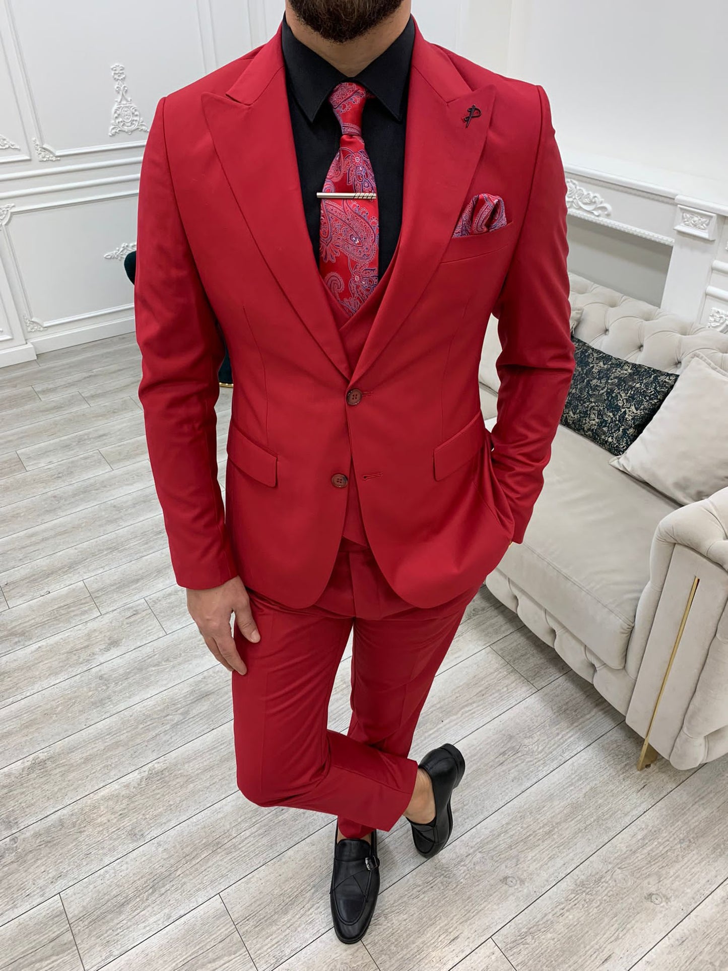 Mazonni Monte Red  Slim Fit Suit