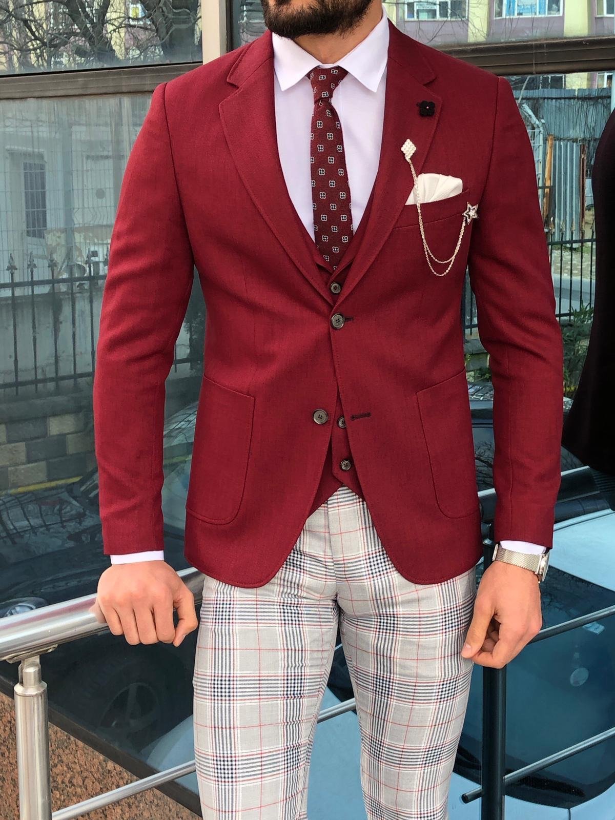 Slim-Fit Suit Vest Claret red