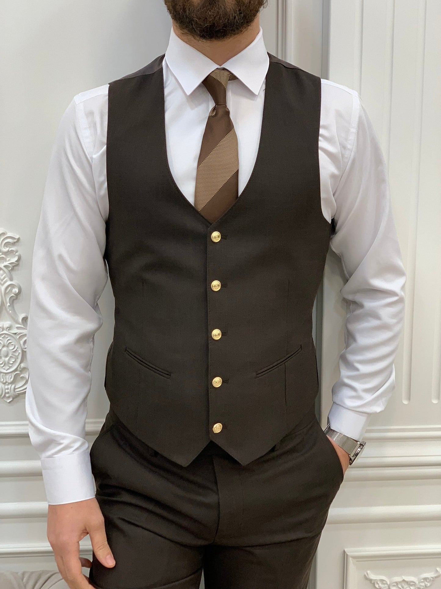 Mazonni Argeli Coffee  Slim Fit Suit