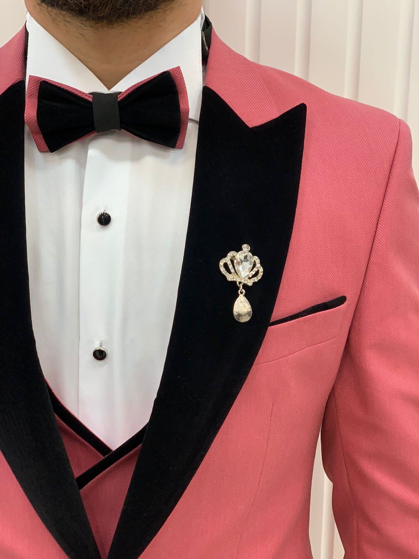 Mazonni Tishko Pink Velvet  Slim Fit Tuxedo