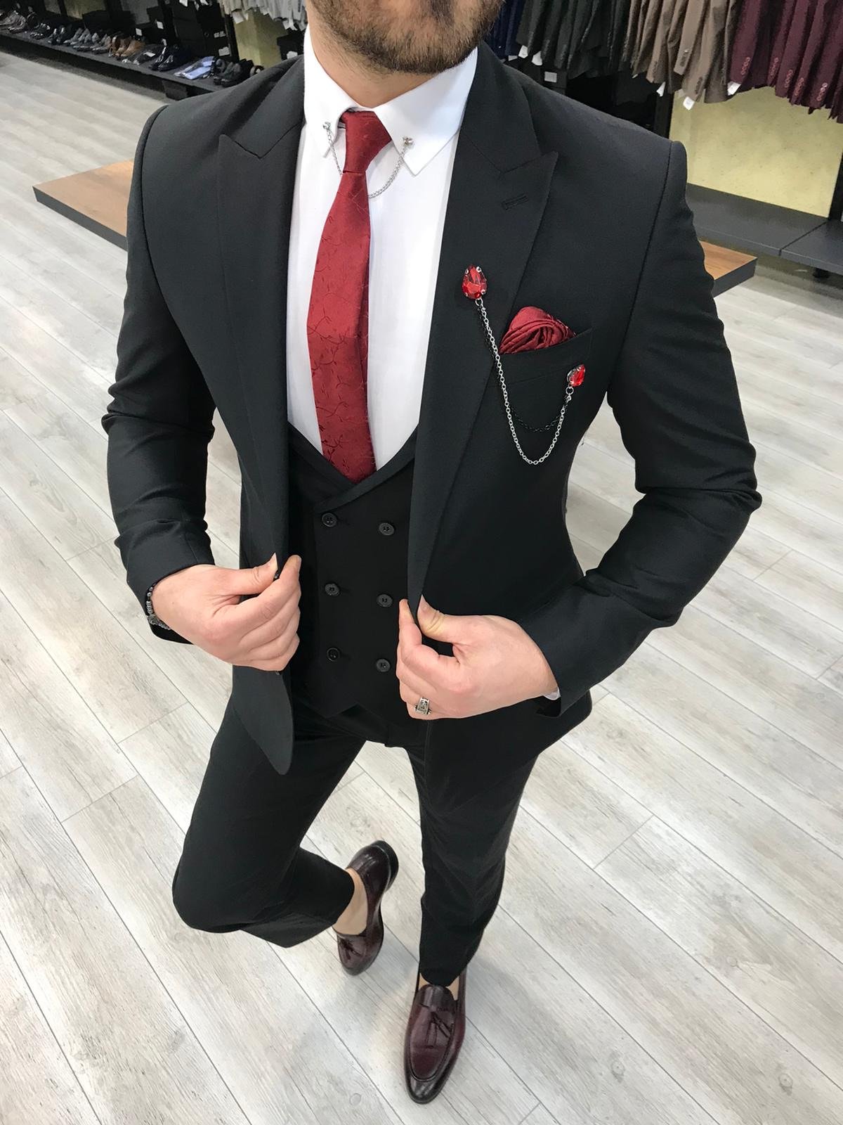 Louis Slim Fit Black Crystal  Suit