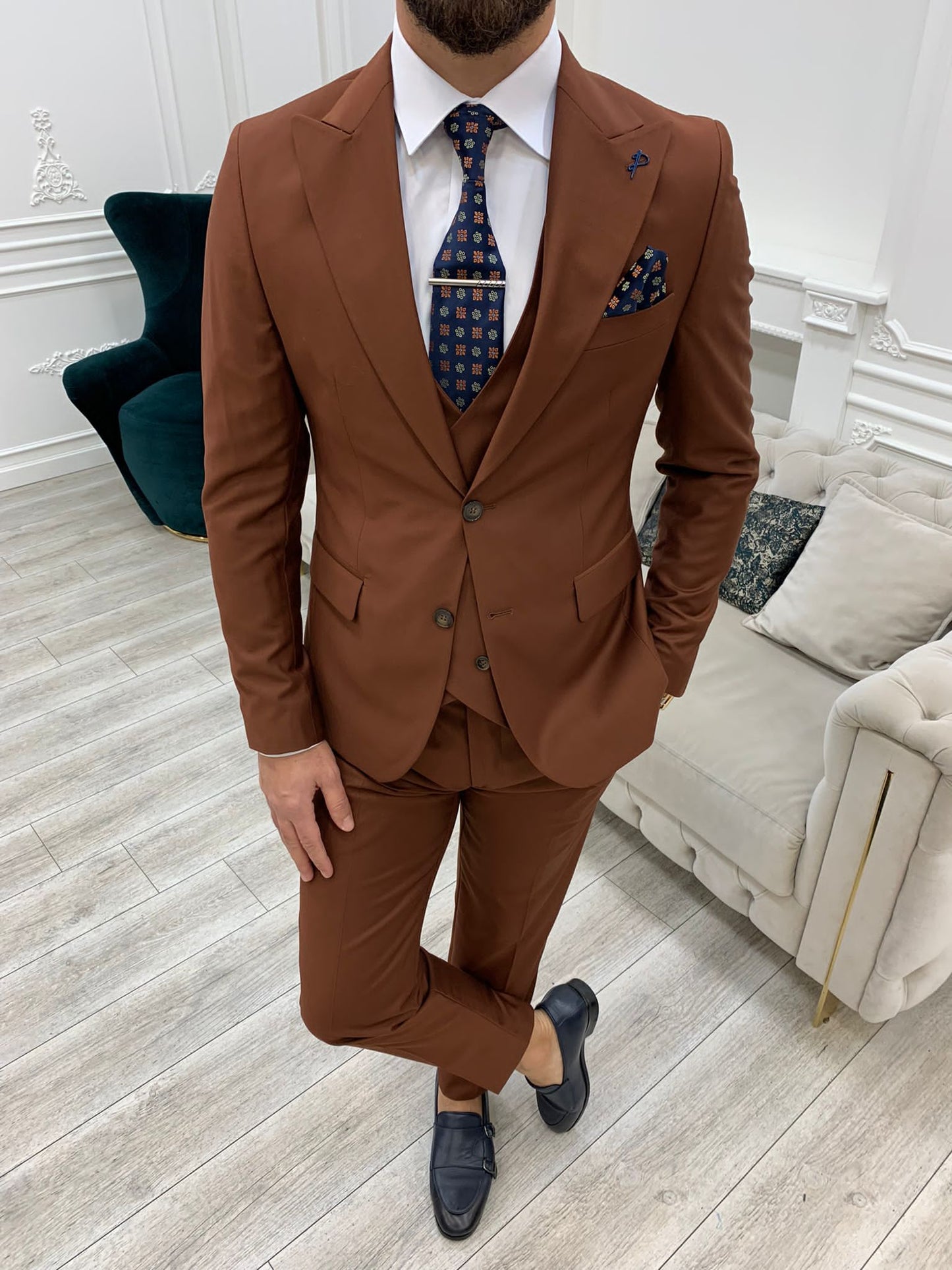 Mazonni Monte Tile  Slim Fit Suit