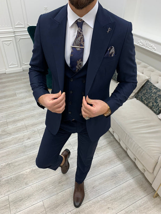 Mazonni Monte Navy Blue  Slim Fit Suit