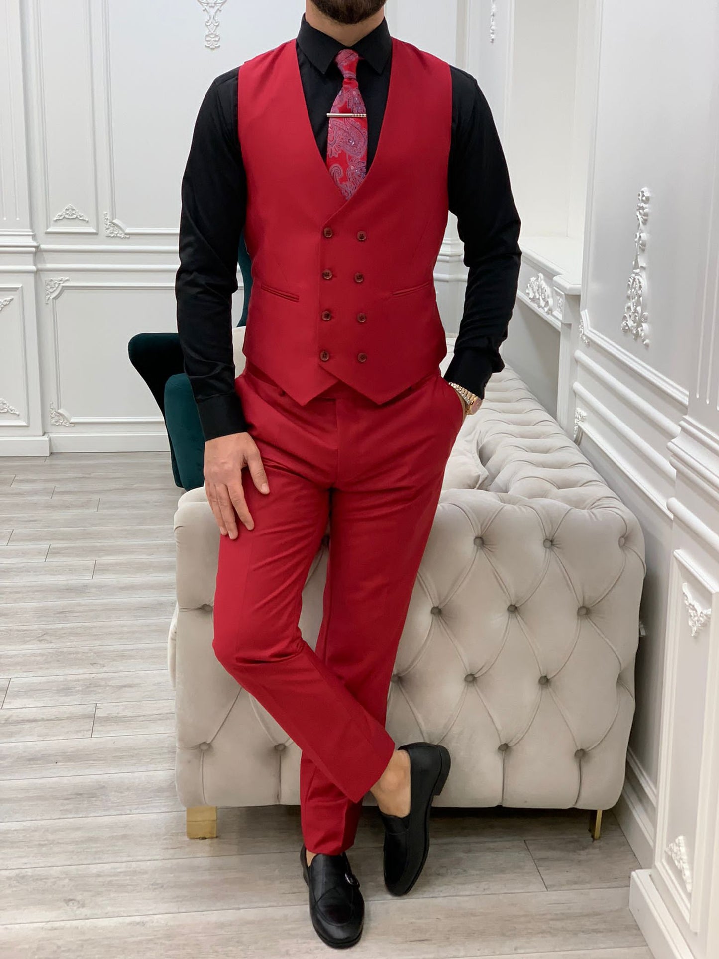 Mazonni Monte Red  Slim Fit Suit