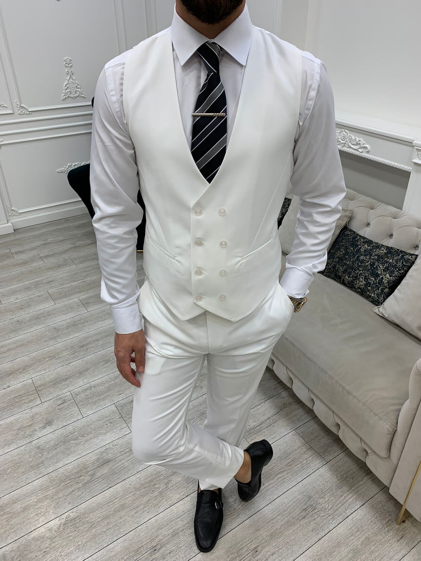 Mazonni Monte White  Slim Fit Suit