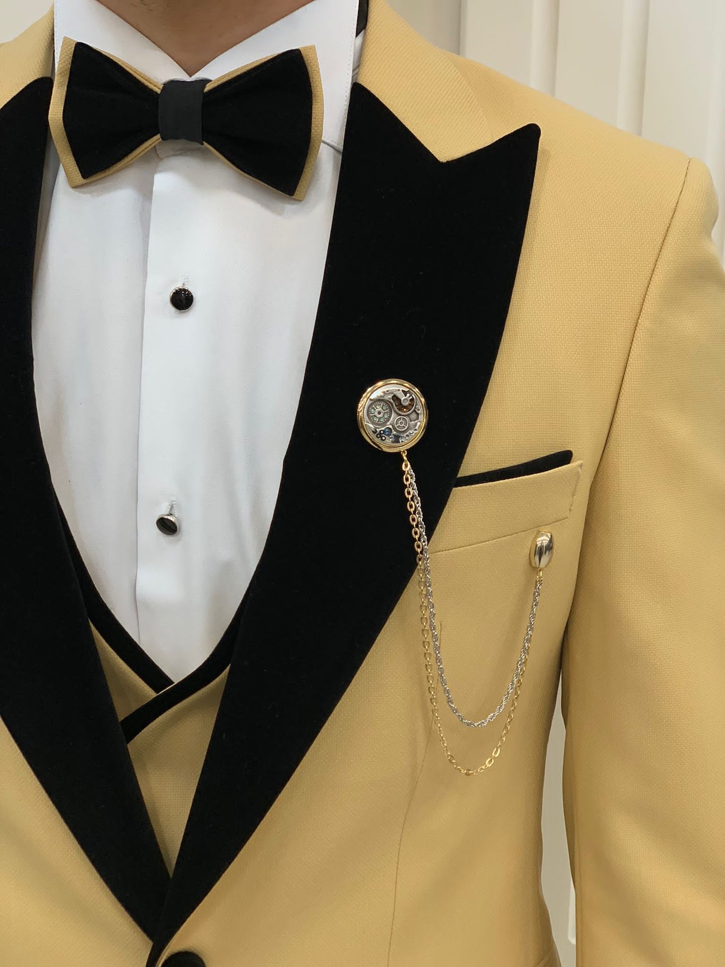 Mazonni Tishko Yellow Velvet  Slim Fit Tuxedo