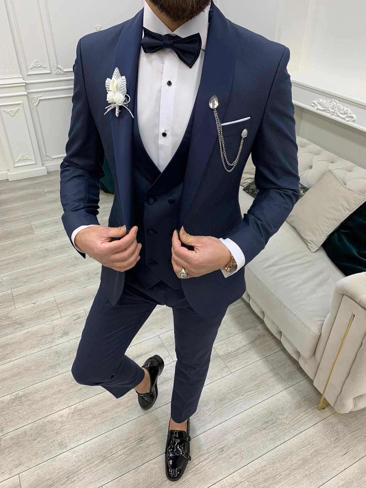 Mazonni Austin Navy Blue Slim Fit Tuxedo