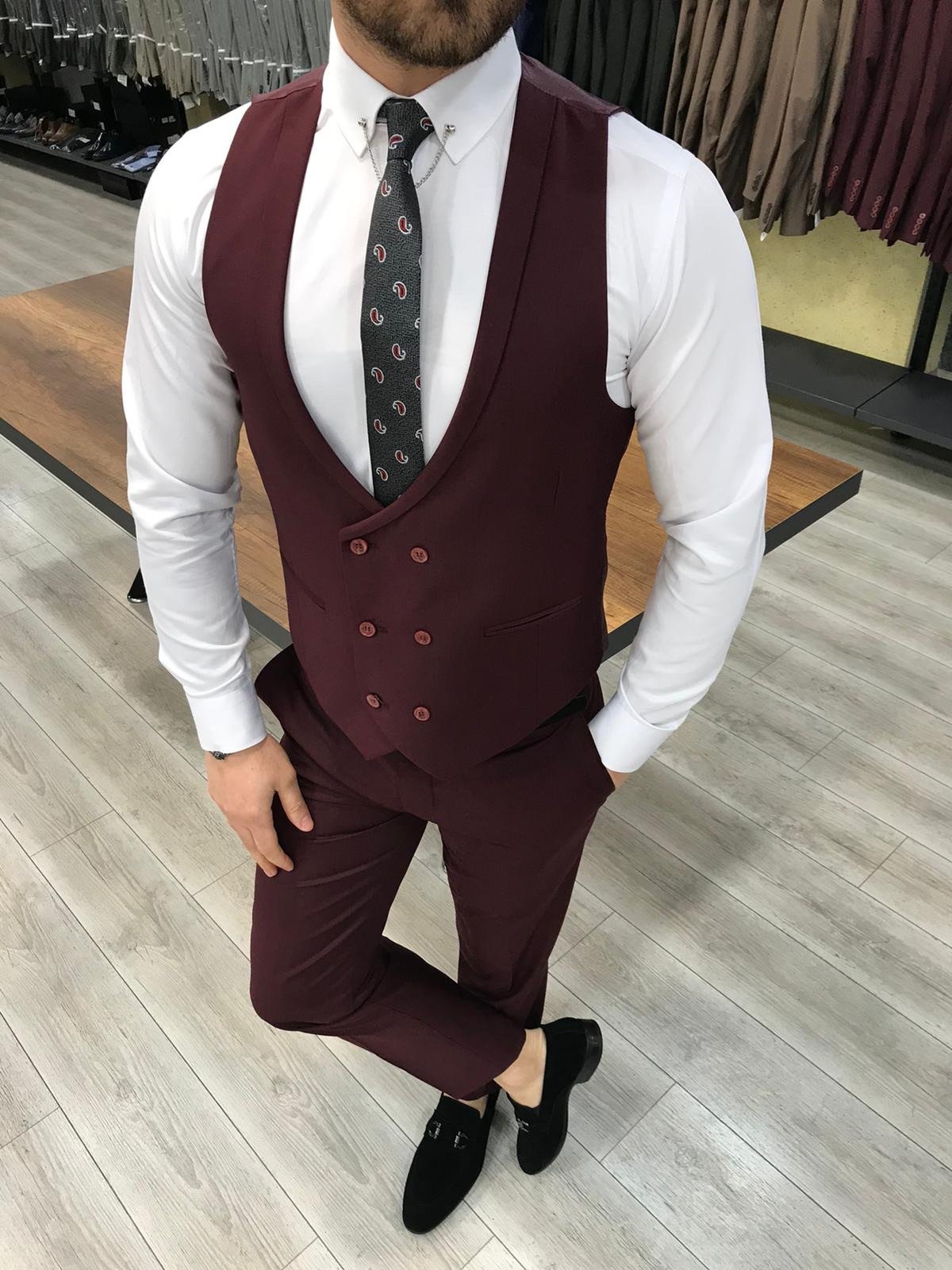 Louis Slim Fit Burgundy Suit