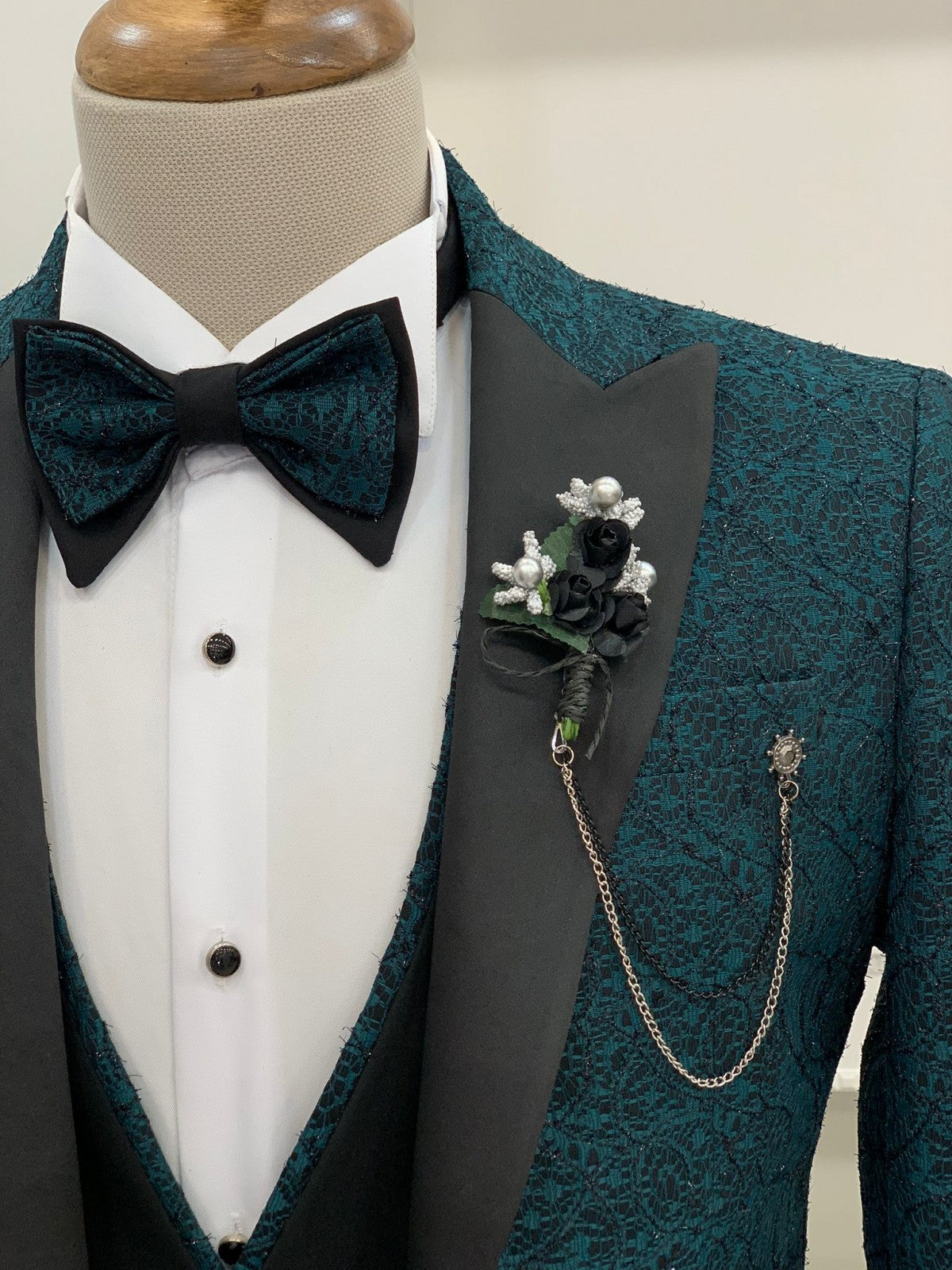 Partoni Diamond Green Slim Fit Tuxedo