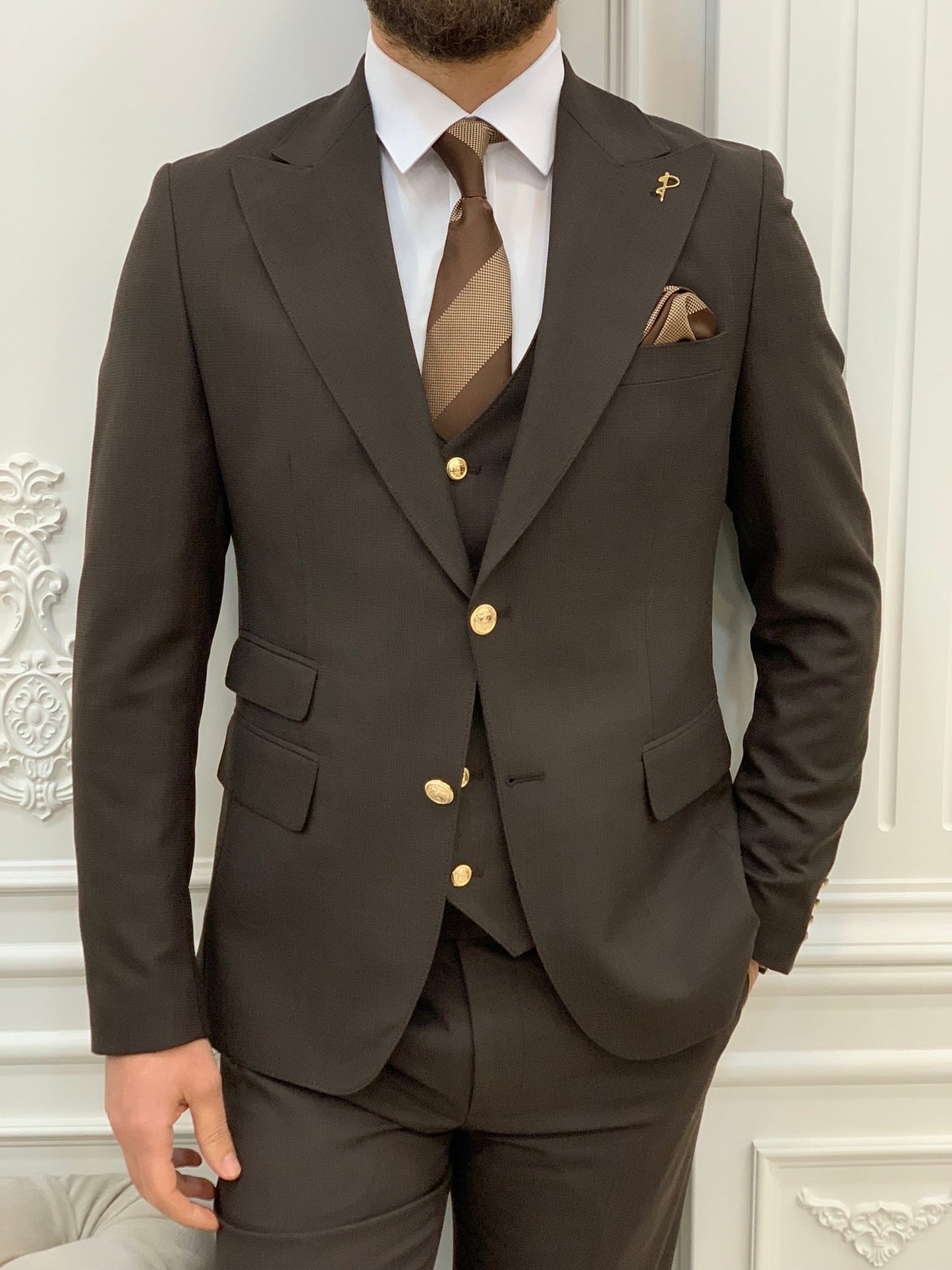 Mazonni Argeli Coffee  Slim Fit Suit