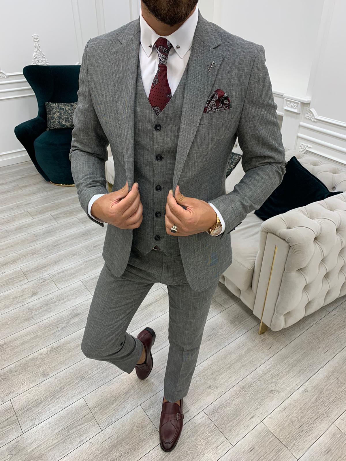 Mazonni Crystal Gray Slim Fit Suit