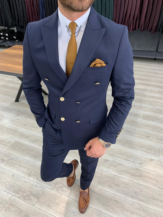 Crystal Double Breasted Navy Blue Suit