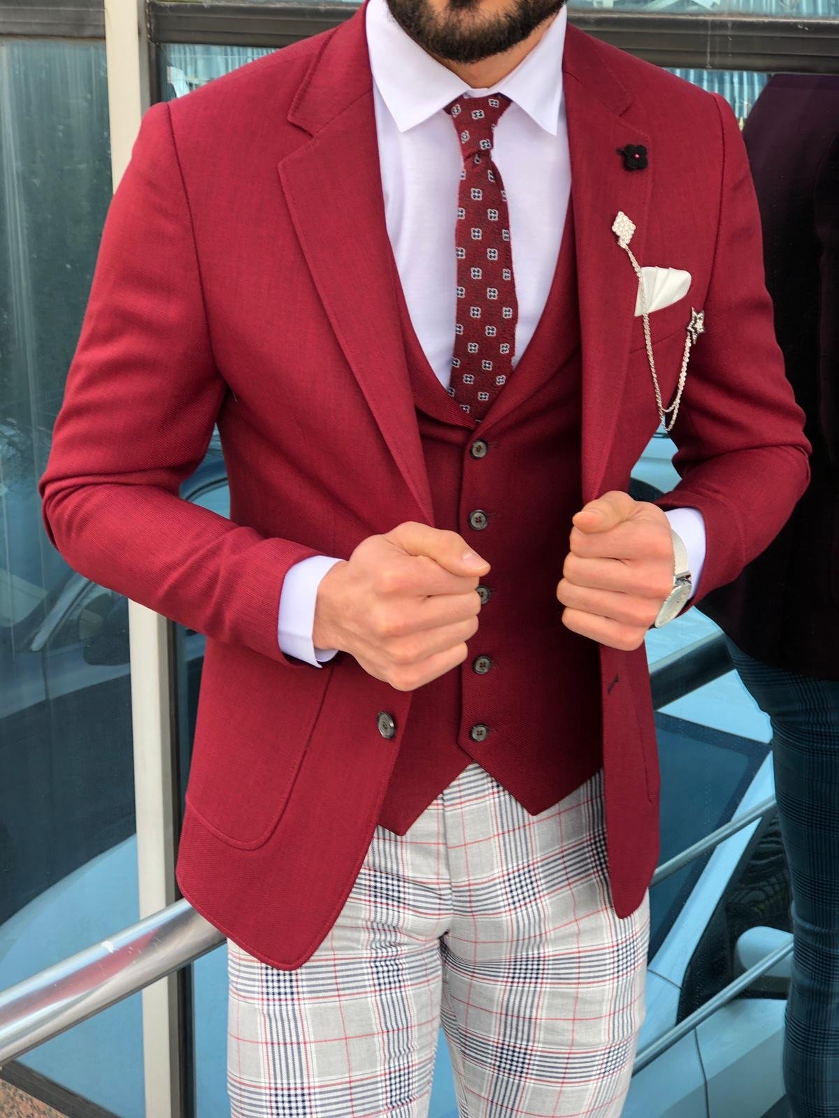 Slim-Fit Suit Vest Claret red