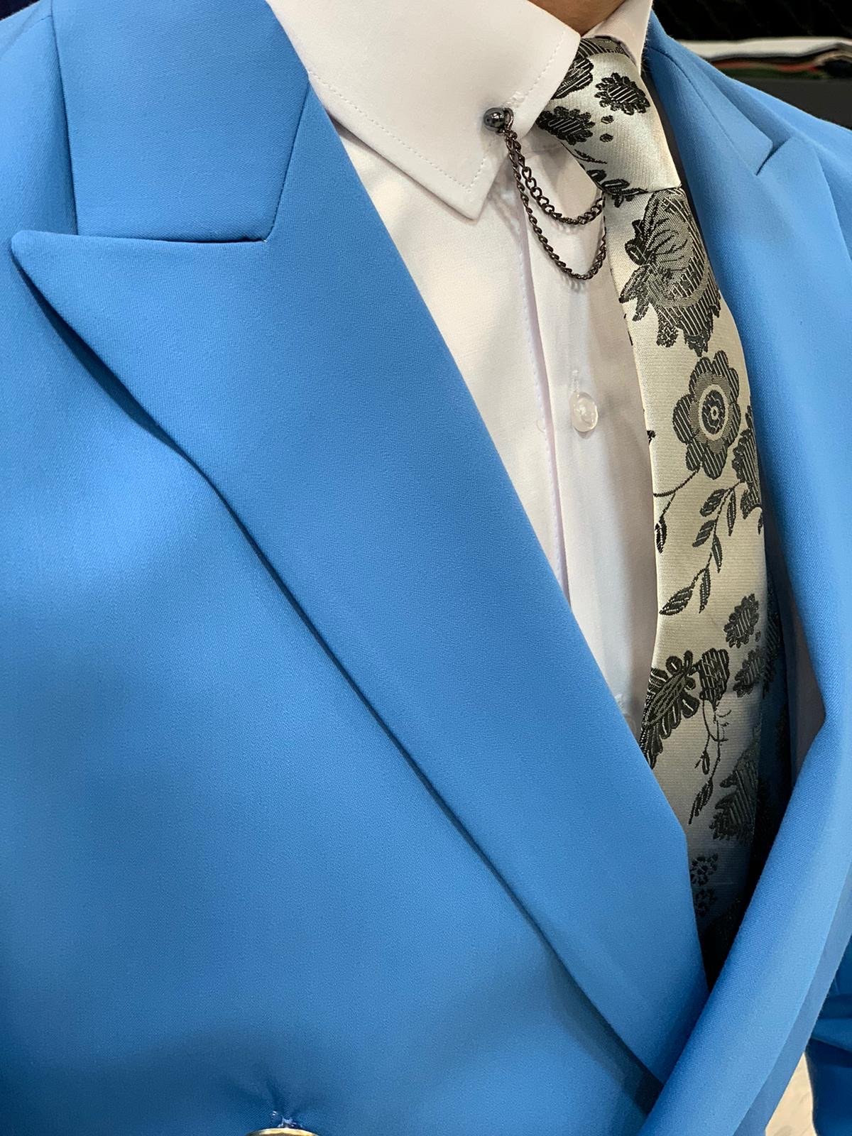 Crystal Double Breasted Ice Blue Suit