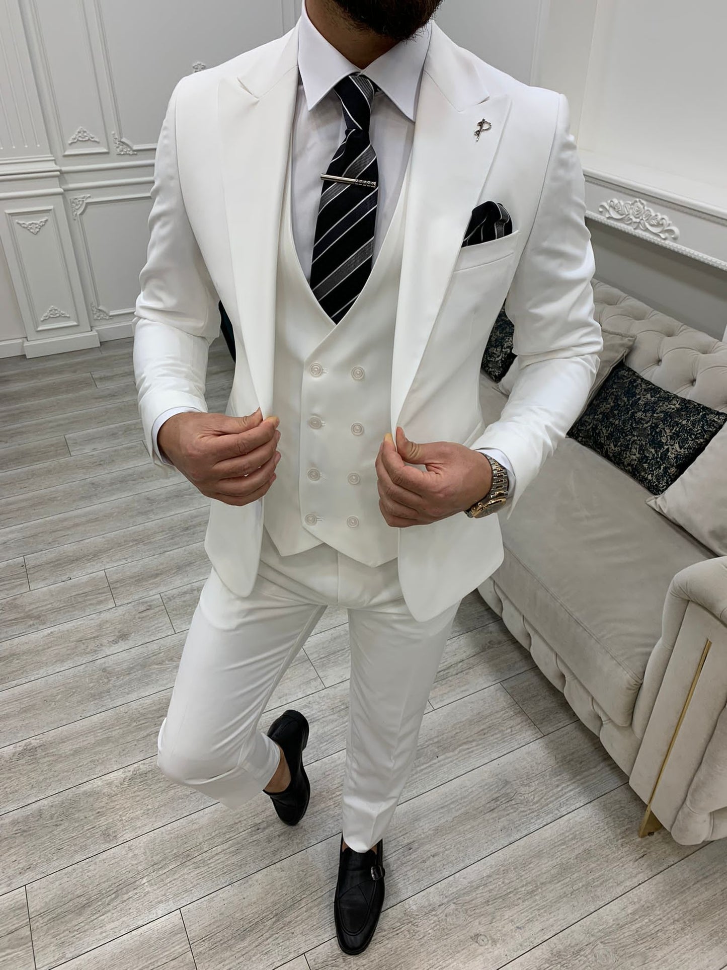 Mazonni Monte White  Slim Fit Suit