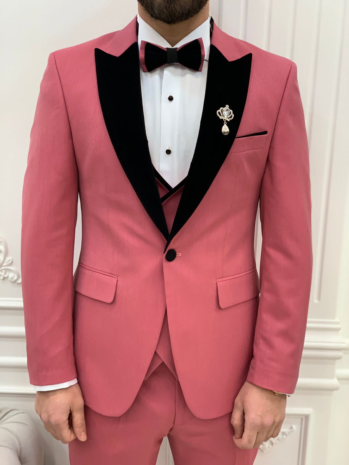 Mazonni Tishko Pink Velvet  Slim Fit Tuxedo