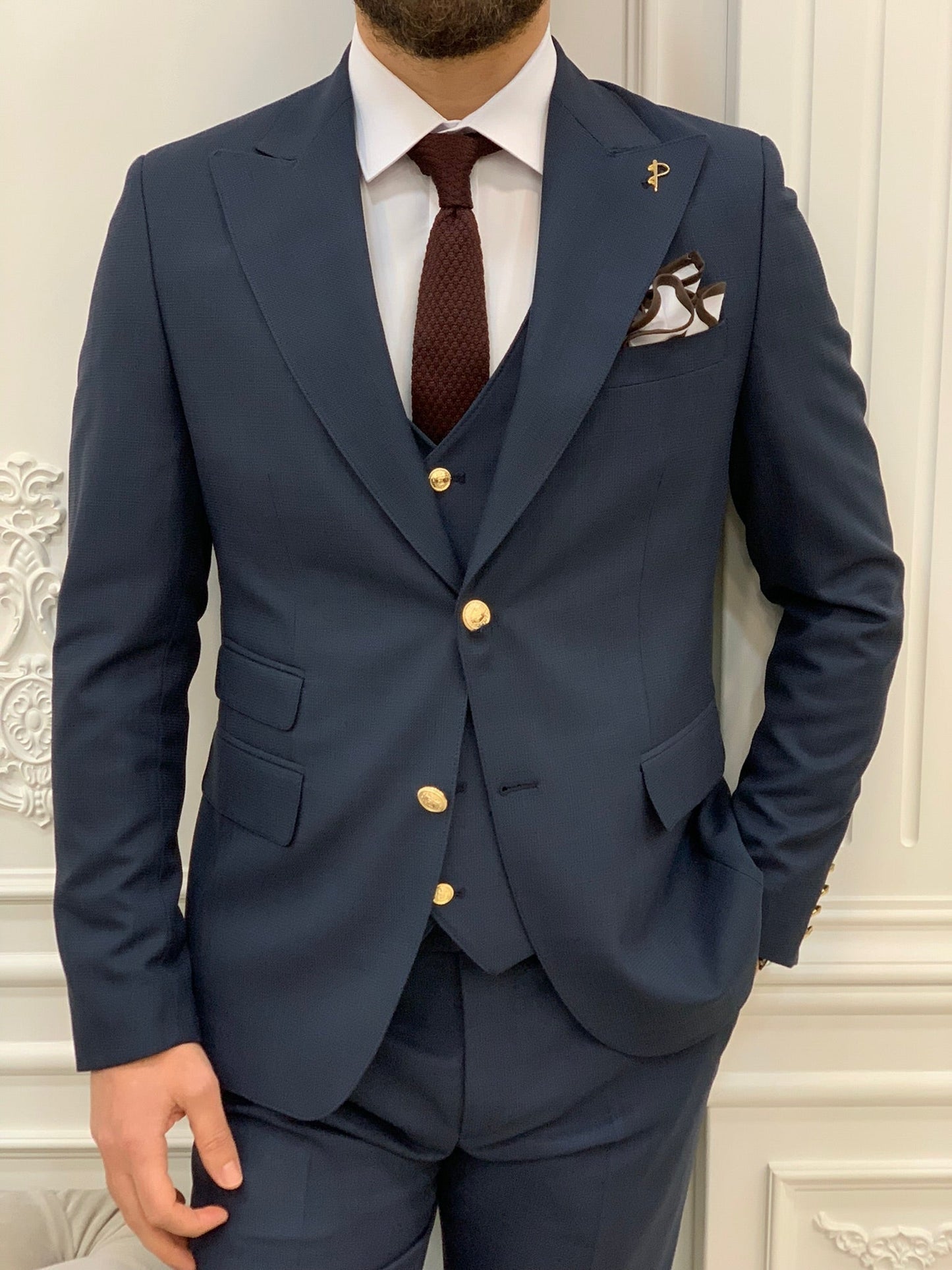 Mazonni Argeli Navy Blue  Slim Fit Suit