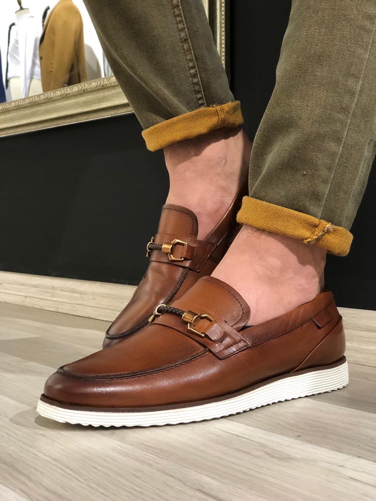 Buckle Detail Calf-Leather Shoes Tan