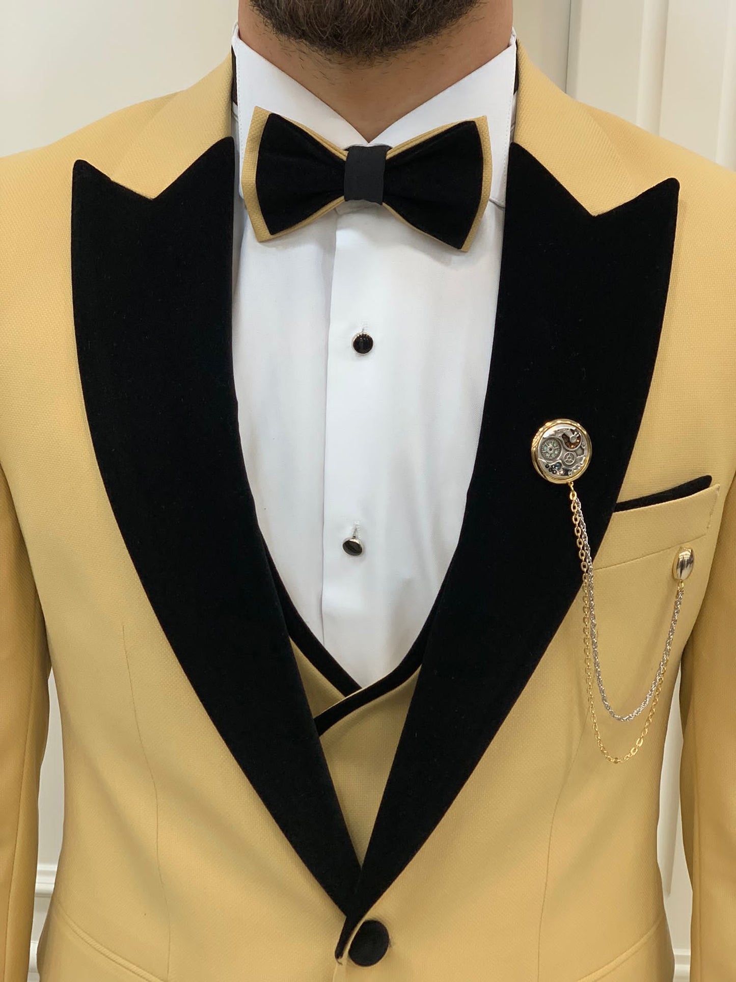 Mazonni Tishko Yellow Velvet  Slim Fit Tuxedo