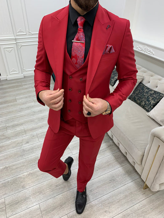 Mazonni Monte Red  Slim Fit Suit