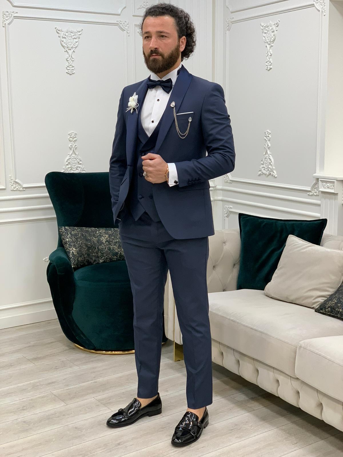 Mazonni Austin Navy Blue Slim Fit Tuxedo