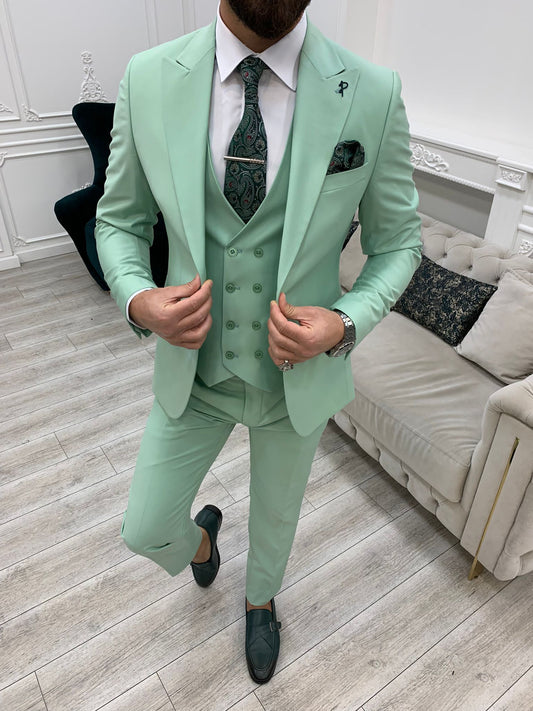 Mazonni Monte Water Green  Slim Fit Suit